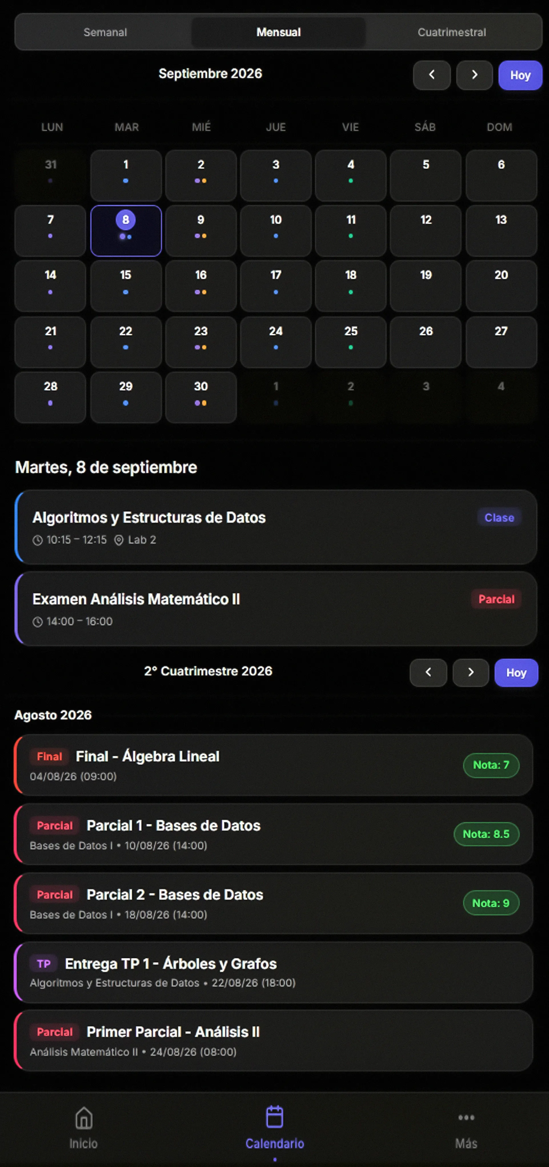 Calendario académico Agenda