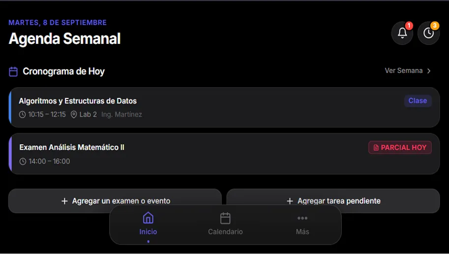 Vista de cursada Agenda
